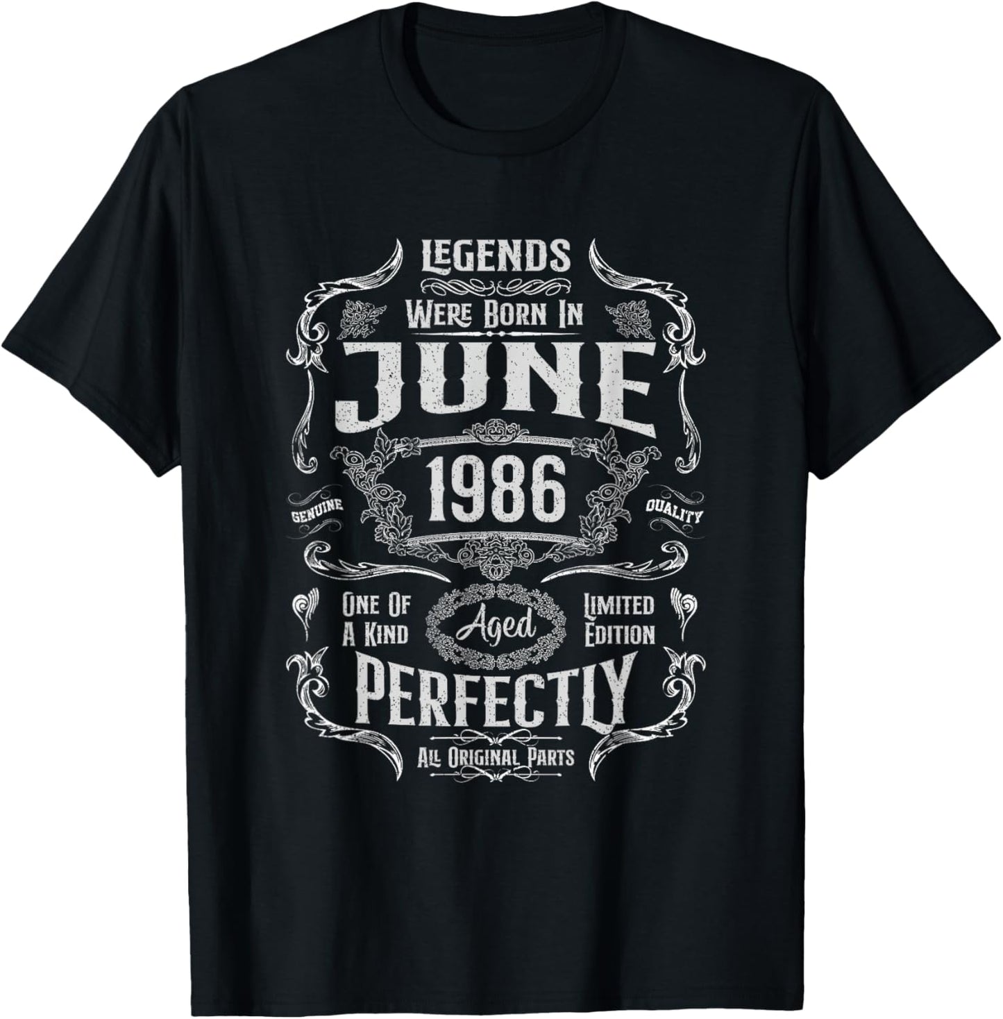 Vintage 40th Birthday Legends were Born in June 1986 T-Shirt - T-Shirt | Black