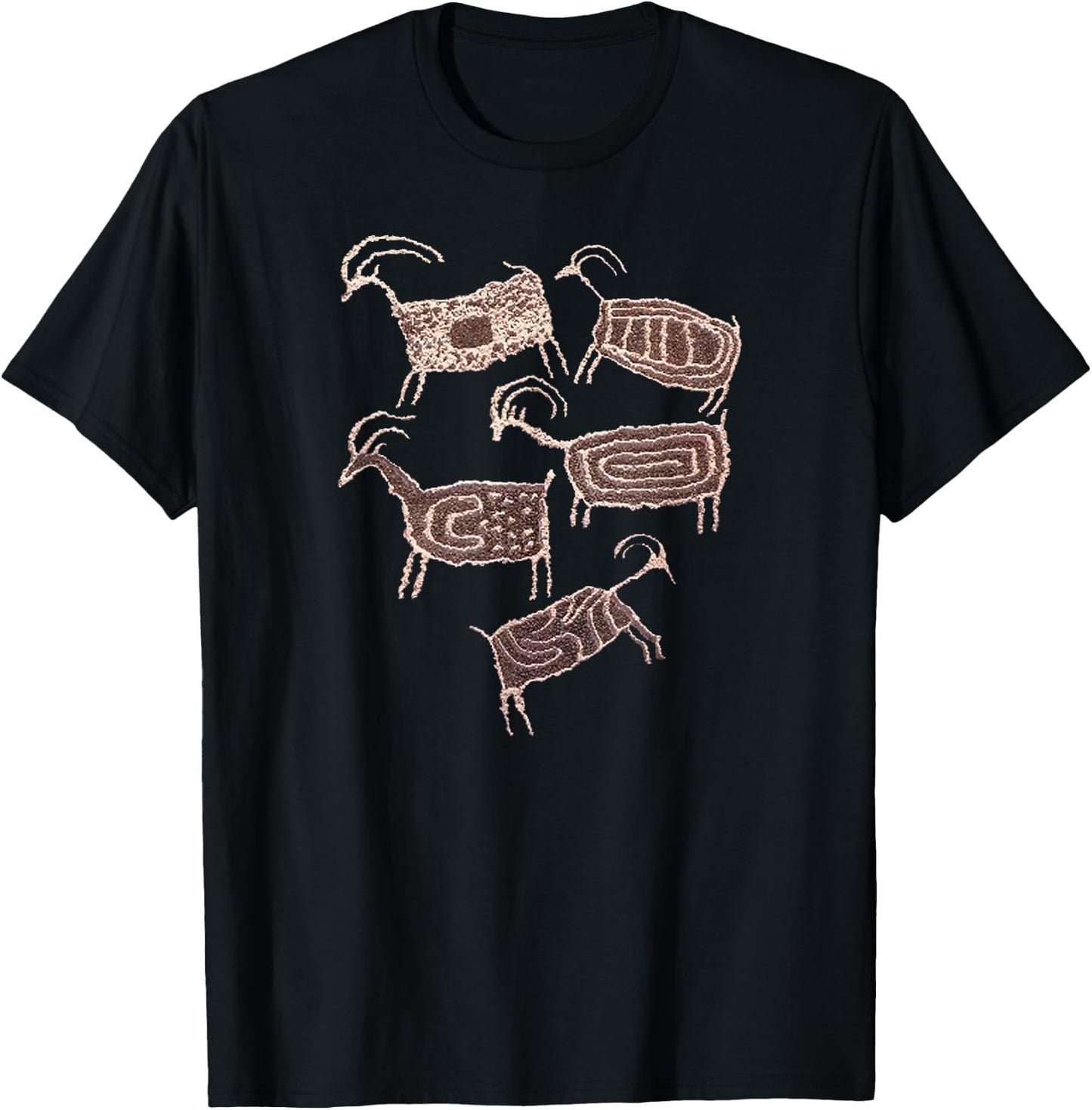 Petroglyphs. Rock Art. Five Patterned Bighorn Ram Sheep. T-Shirt - T-Shirt | Black