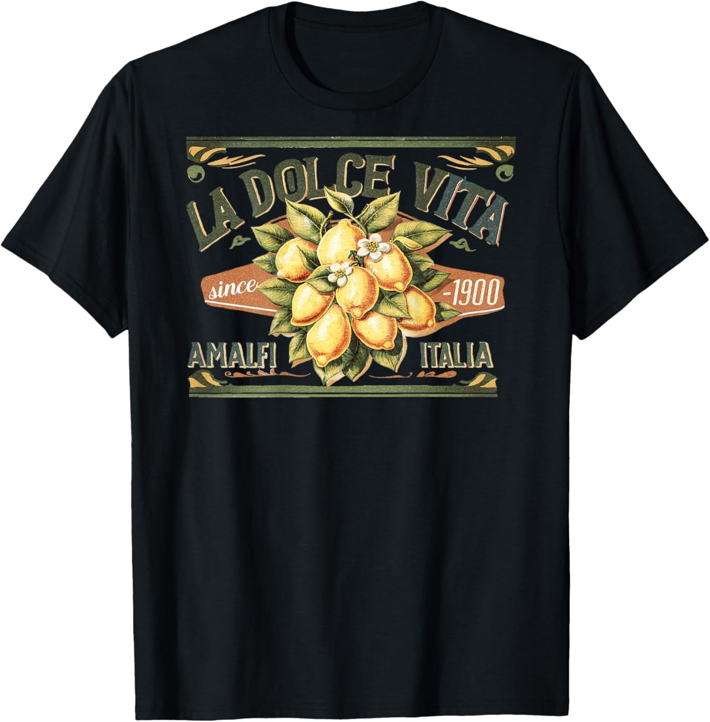 La Dolce Vita – Amalfi Italia Vintage Lemon Label Since 1900 T-Shirt - T-Shirt | Black