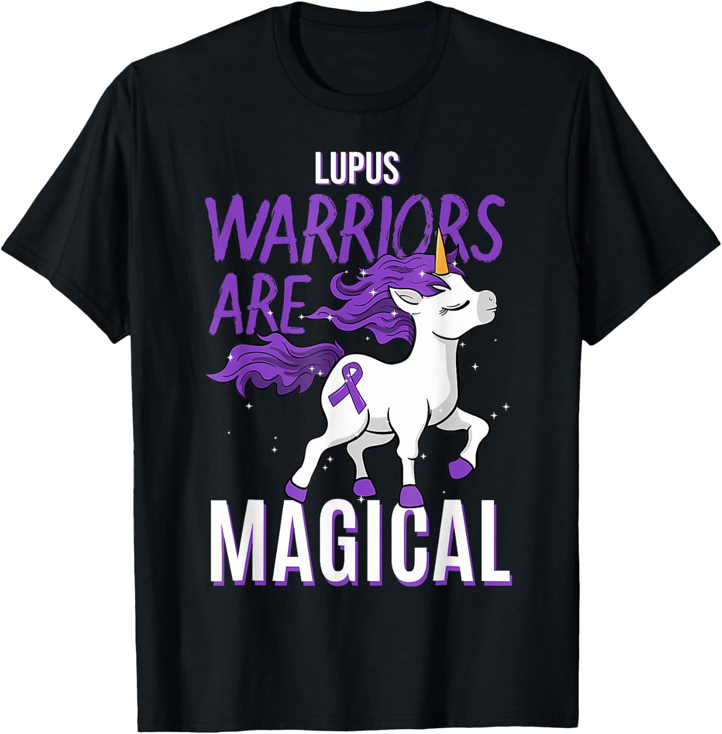 Lupus Awareness Warrior Unicorn Sicca Gift T-Shirt - T-Shirt | Black