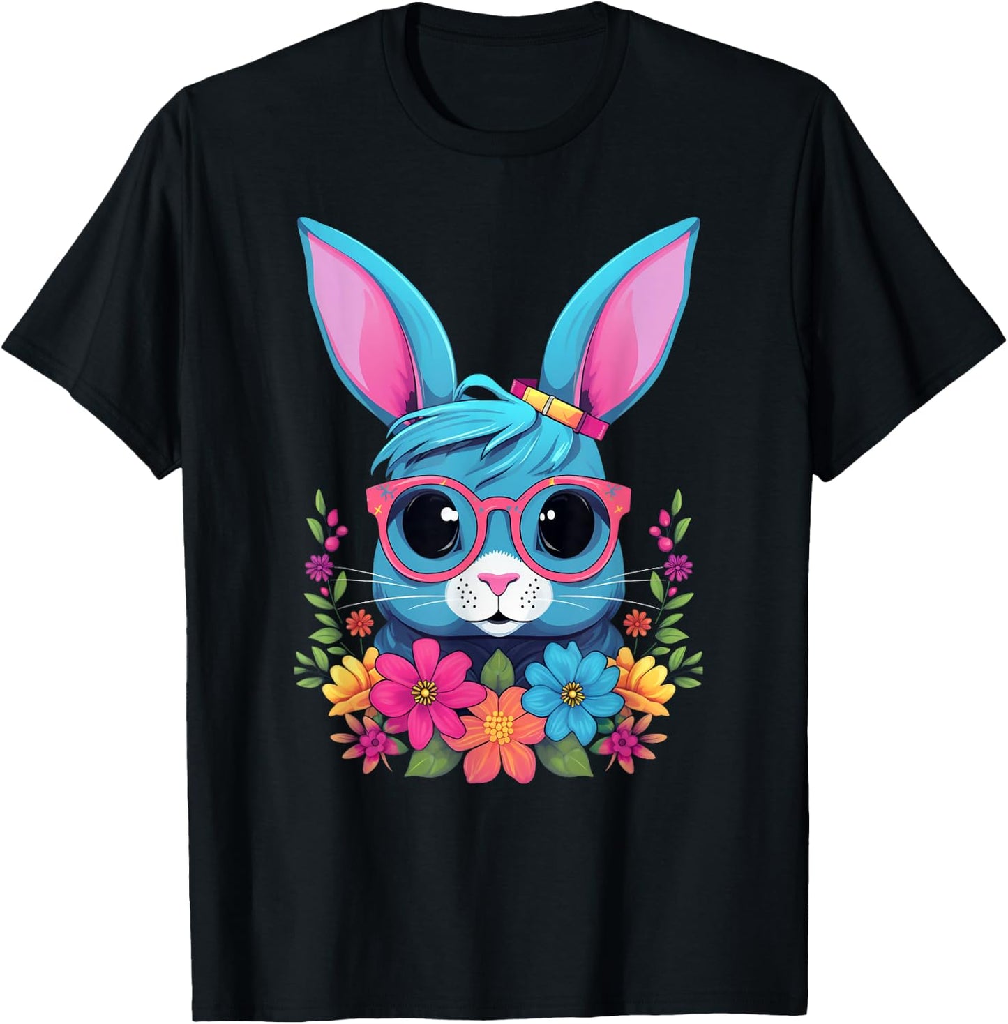 Cute Rabbit Girl With Flowers I Rabbit T-Shirt - T-Shirt | Black