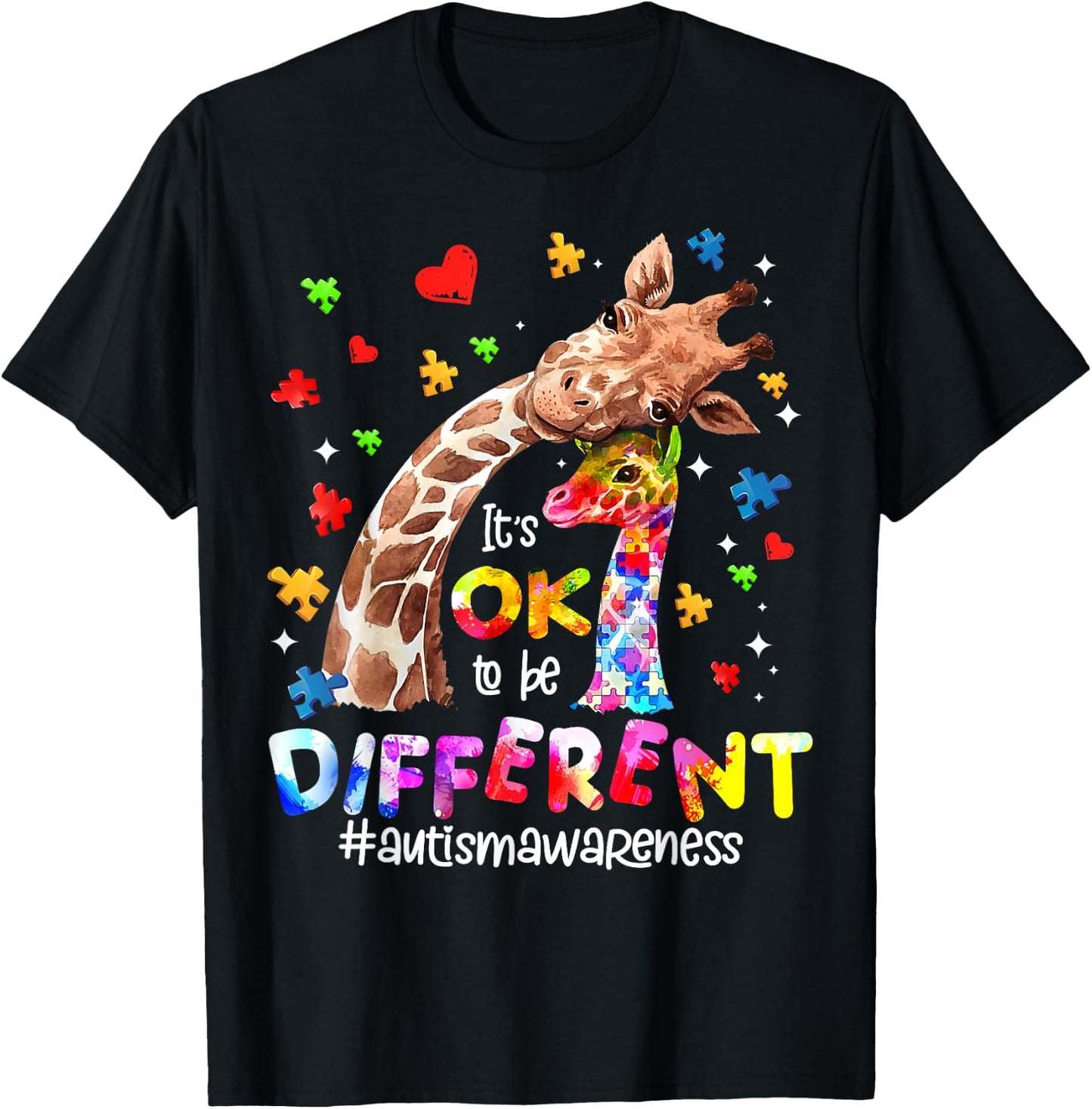 Autism Awareness Its Ok To Be Different Giraffe Women Kid T-Shirt - T-Shirt | Black