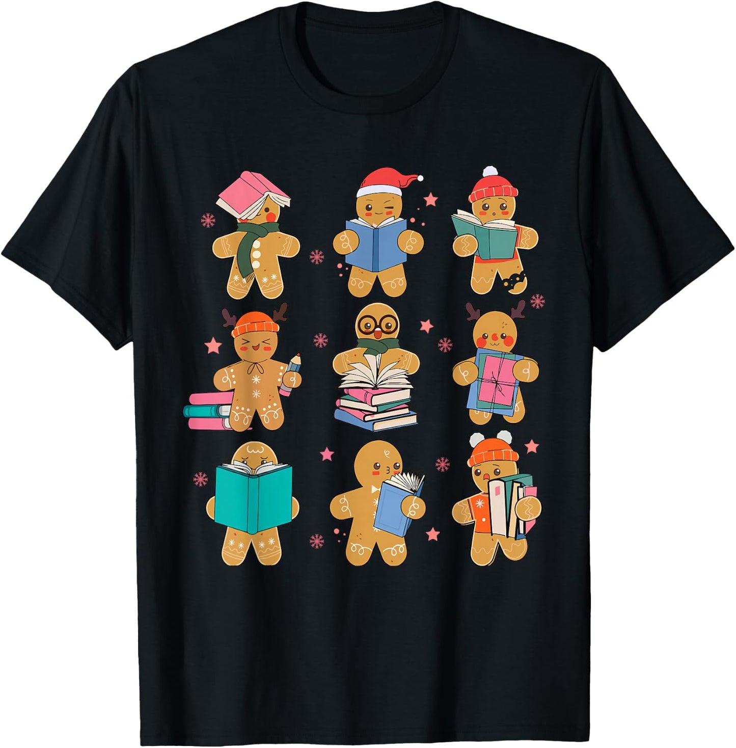 Gingerbreads Christmas Teacher Team Gingerbread Book Reading T-Shirt - T-Shirt | Black
