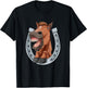 Horse Laughs and Shows Teeth with Horseshoe T-Shirt - T-Shirt | Black