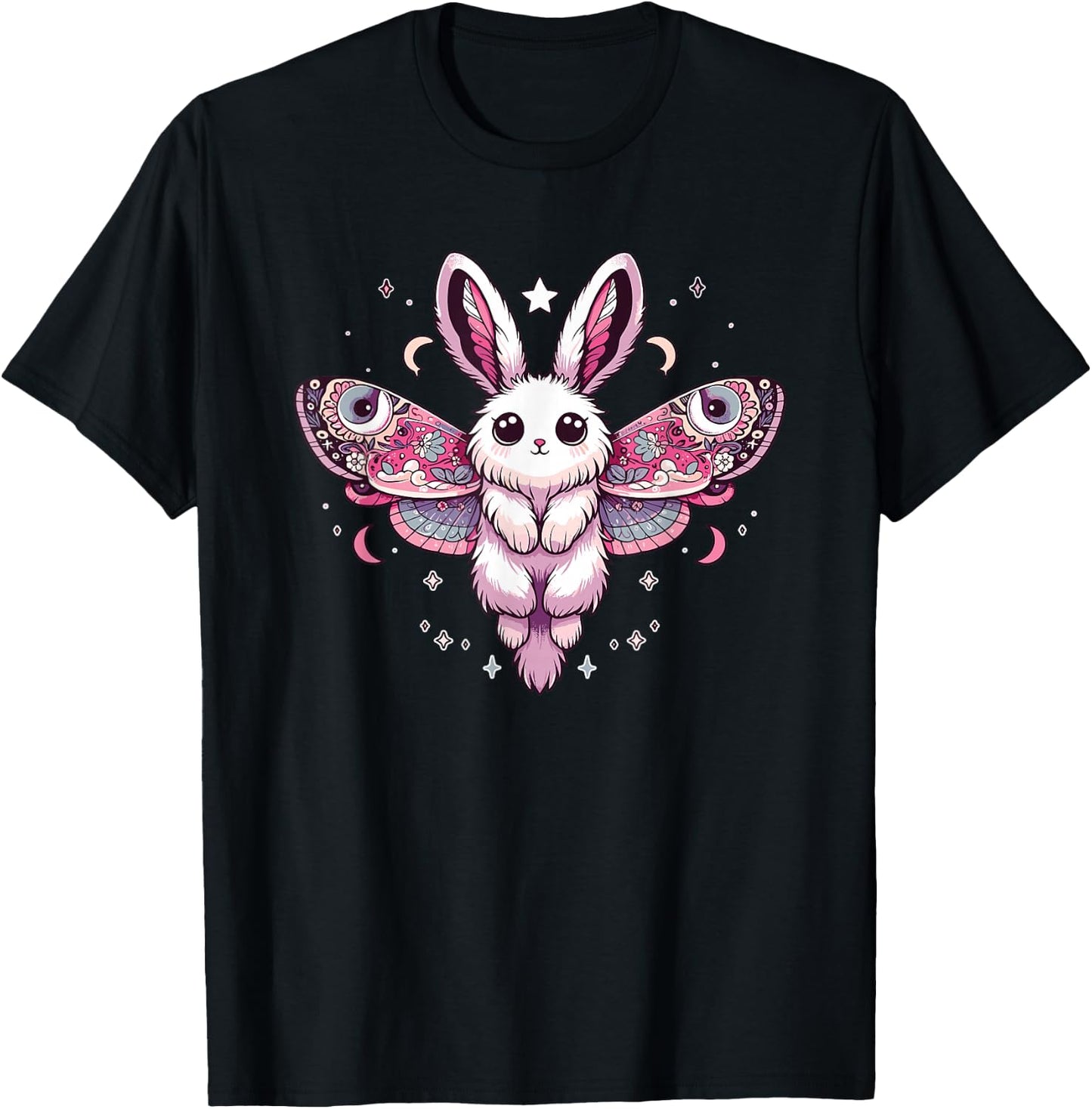 Kawaii Pastel Goth Cute Creepy Bunny Moth T-Shirt - T-Shirt | Black