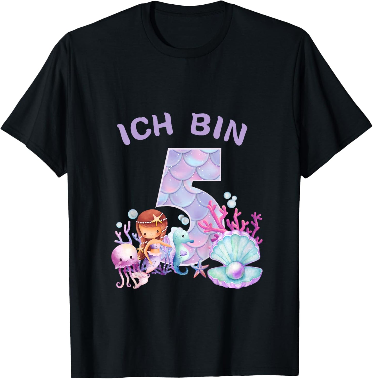 Kids Kids 5th Birthday Shirt Mermaid Mermaid Girls 5 Years , black T-Shirt - T-Shirt | Black