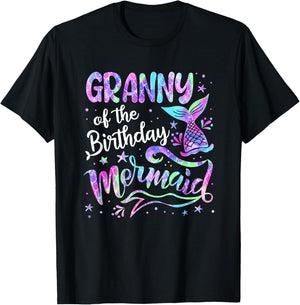 Granny Of The Birthday Mermaid Family Matching Birthday T-Shirt - T-Shirt | Black
