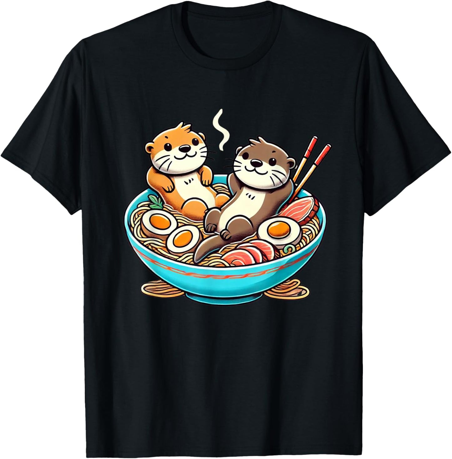 Kawaii Otter Shirt Japanese Ramen noodles Soup Otter Lover T-Shirt - T-Shirt | Black
