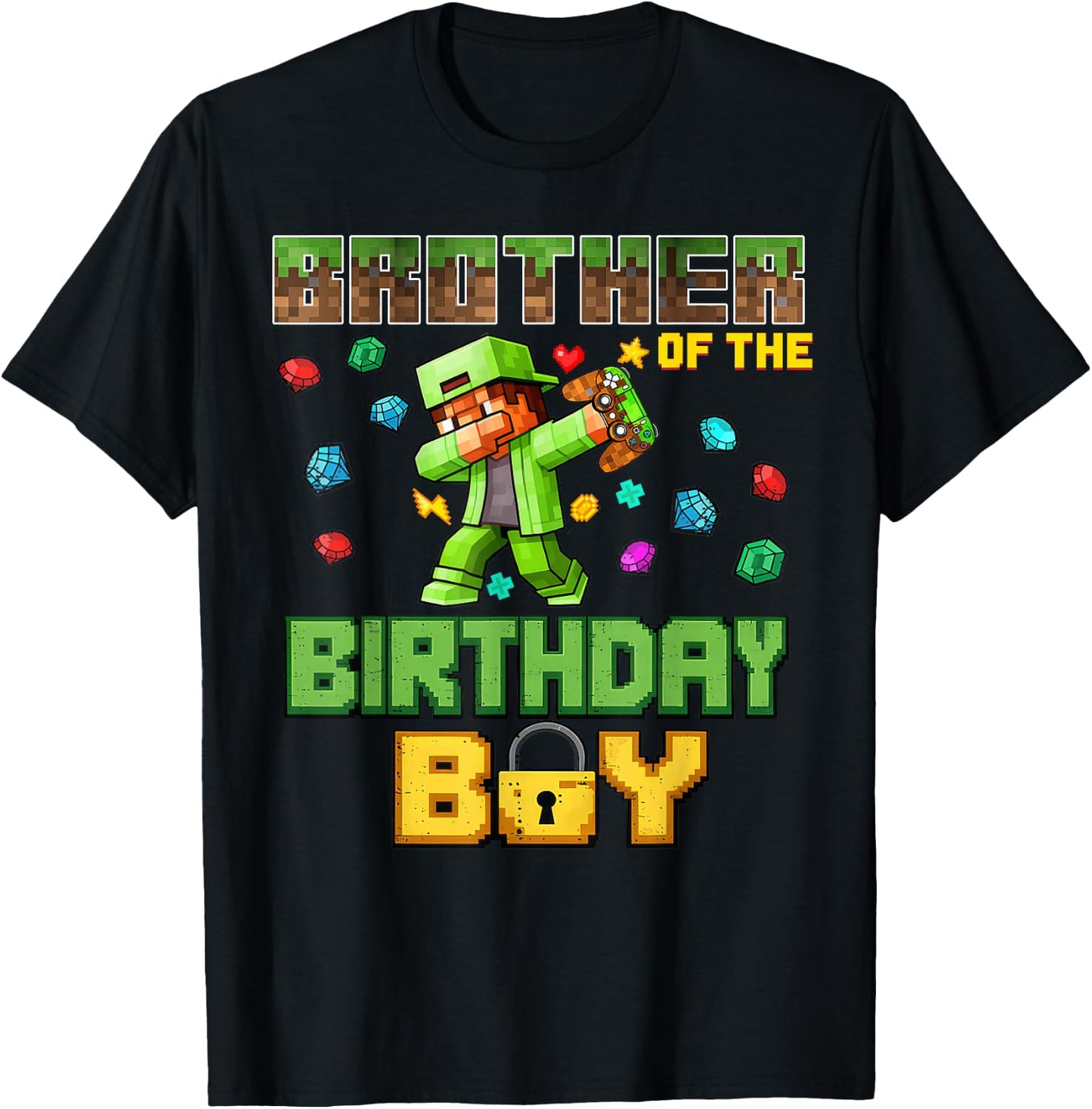 Brother of The Birthday Boy Video Gamer Pixel Dab Number T-Shirt - T-Shirt | Black