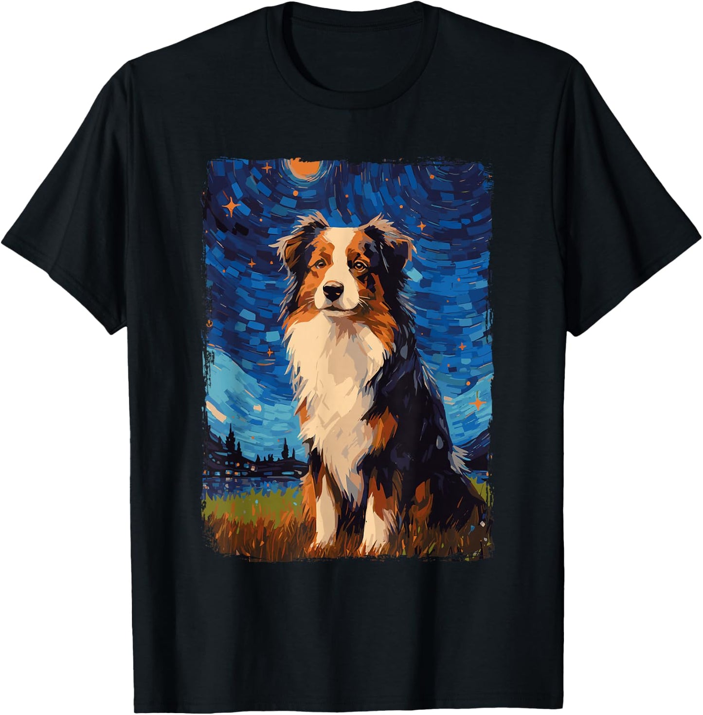 Australian Shepherd Starry Night Aussie T-Shirt - T-Shirt | Black
