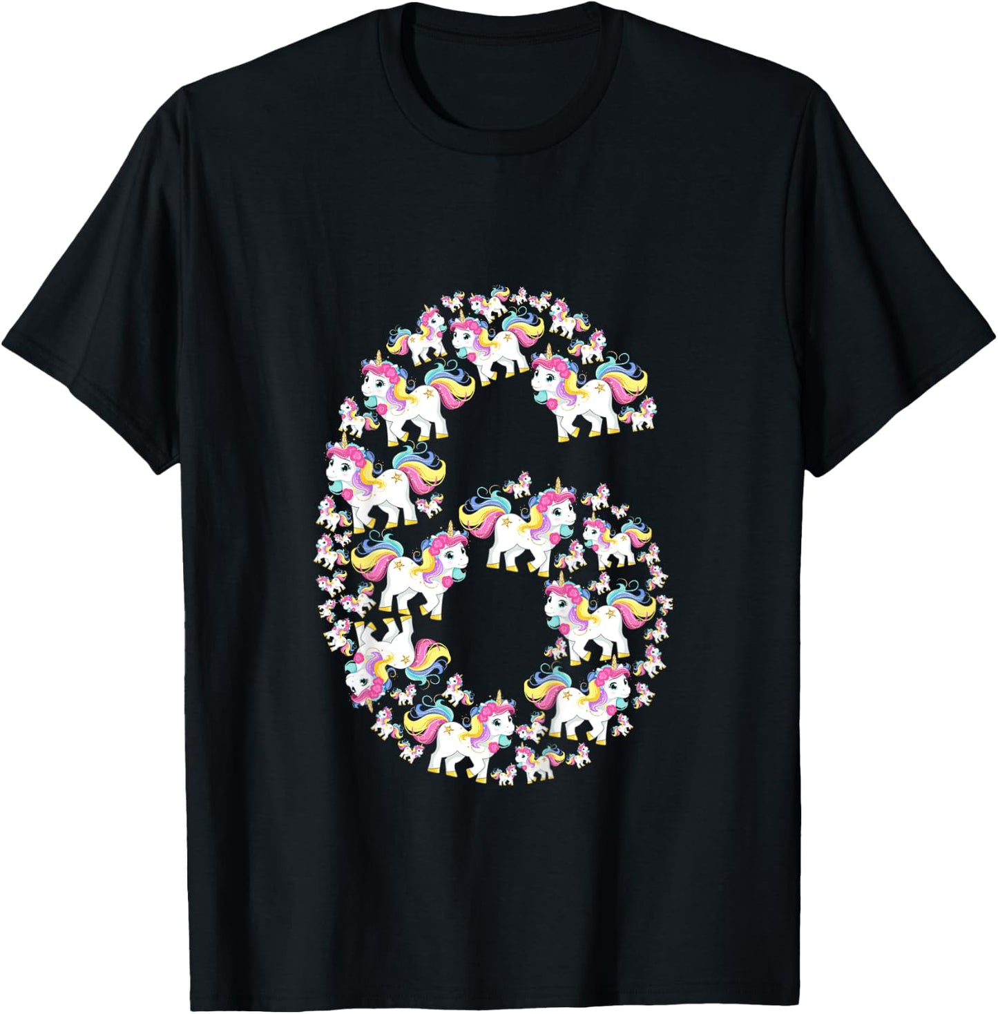 Kids Unicorn 6th Birthday Kids Girls 6 Years Old Sixth Six T-Shirt - T-Shirt | Black