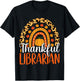 Thankful Librarian Rainbow Fall Librarian Thanksgiving T-Shirt - T-Shirt | Black