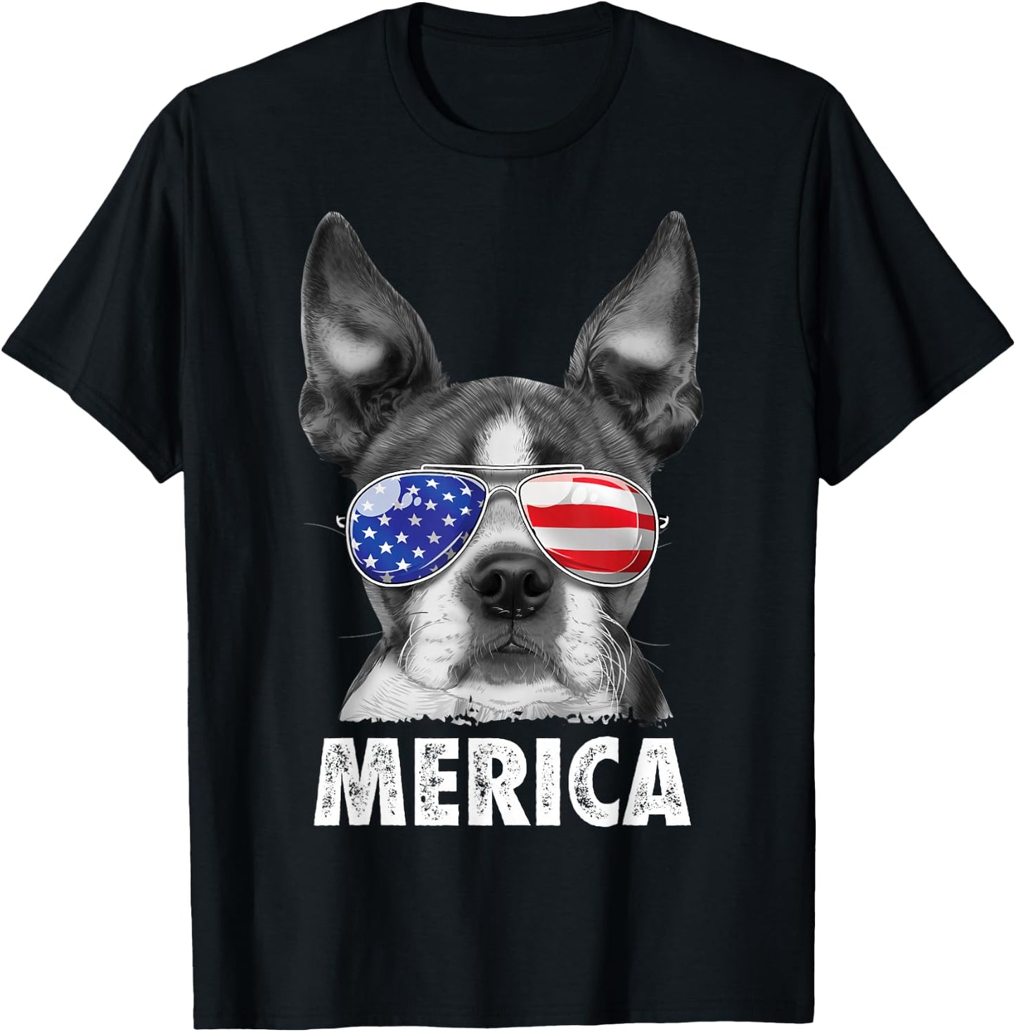 Boston Terrier 4th of July Merica Men Women USA Flag Vintage T-Shirt - T-Shirt | Black