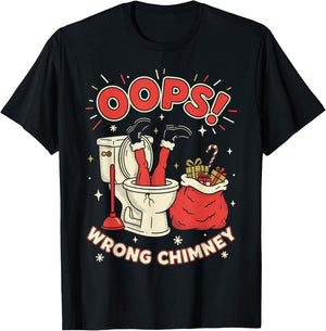 Oops Wrong Chimney Rude Santa Humor Funny Christmas Graphic T-Shirt - T-Shirt | Black