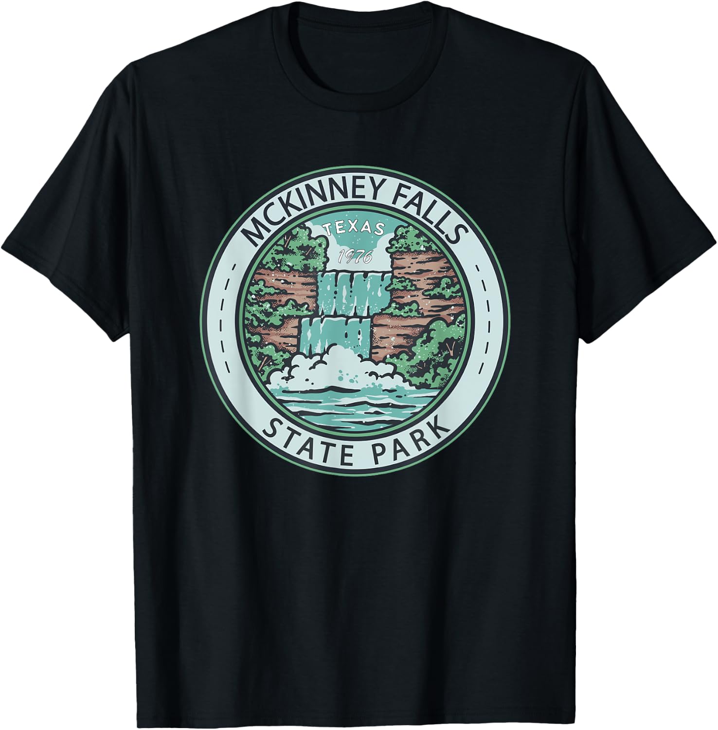 McKinney Falls State Park Texas Badge Vintage T-Shirt - T-Shirt | Black