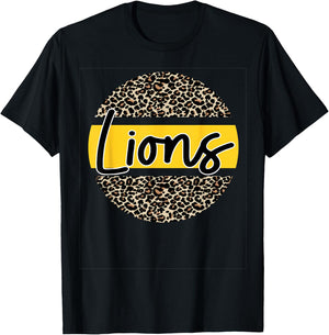 Lions School Spirit Leopard Print Yellow T-Shirt - T-Shirt | Black