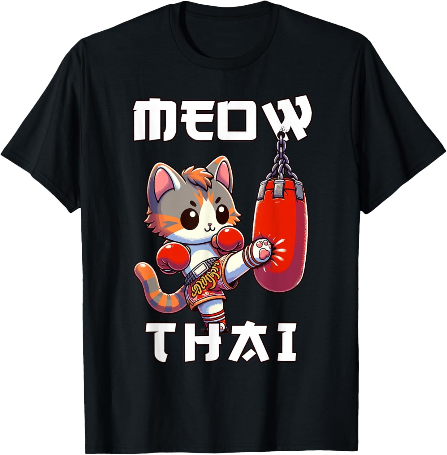Funny Muay Thai | Meow Thai & Thai Boxing | Muay Thai Cat T-Shirt - T-Shirt | Black