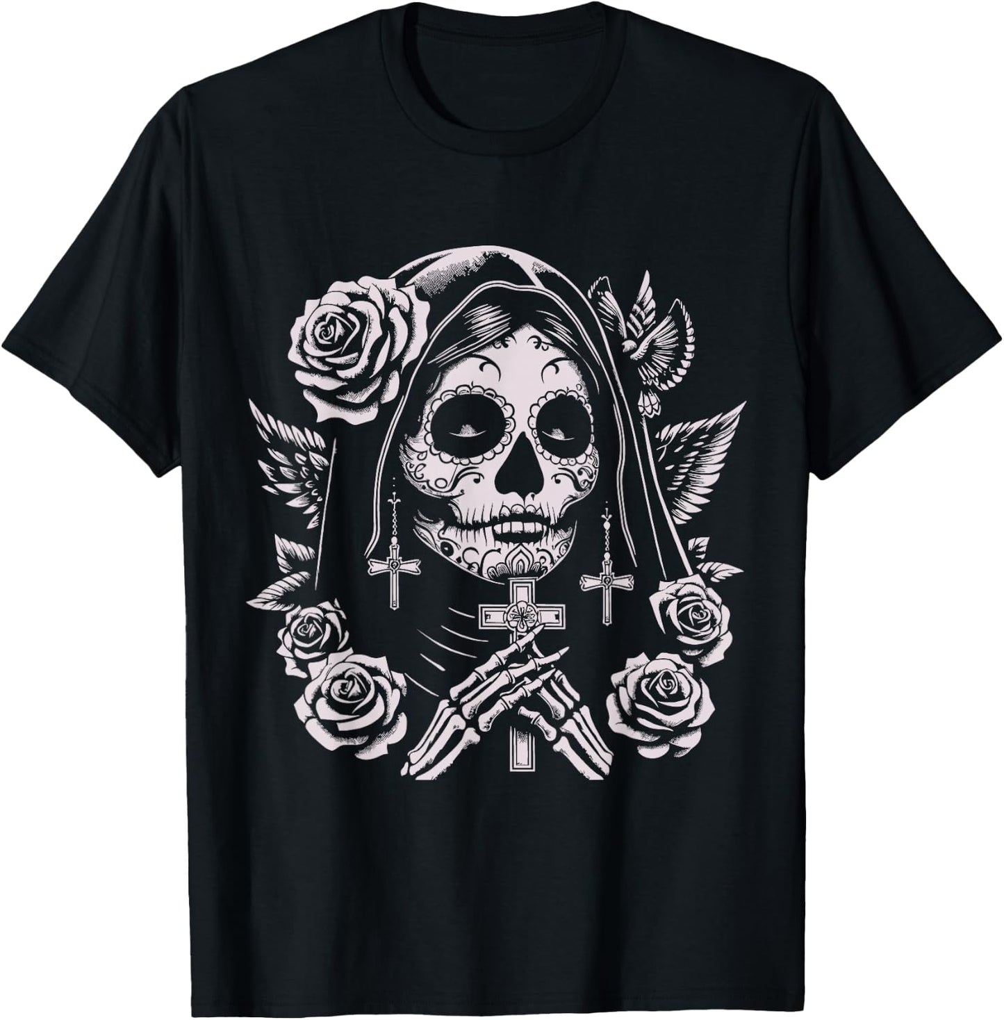 Skull Santa Muerte Grim Reaper , Black, S T-Shirt - T-Shirt | Black