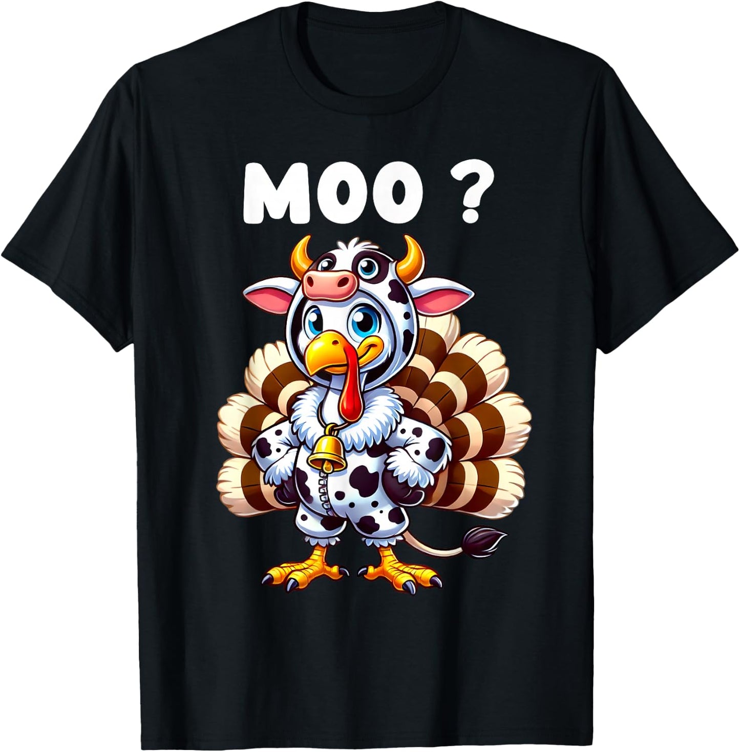 Funny Turkey Moo Thanksgiving Turkey Cow Moo T-Shirt - T-Shirt | Black
