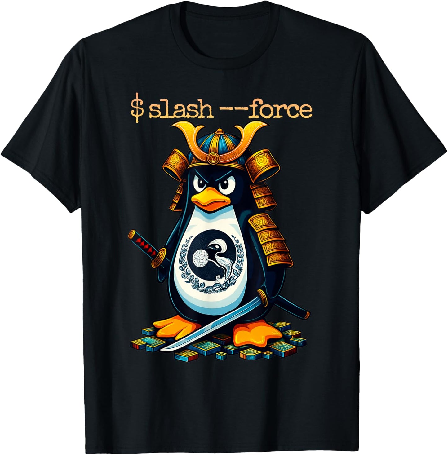 Ancient Linux Penguin Samurai Sword Master Coding T-Shirt - T-Shirt | Black