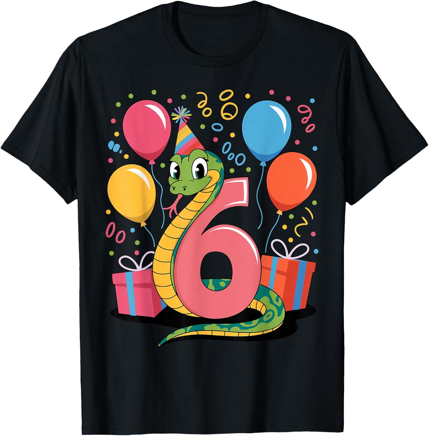 Snake 6th Birthday for Boy Girl 6 Years Old Sixth Snake T-Shirt - T-Shirt | Black