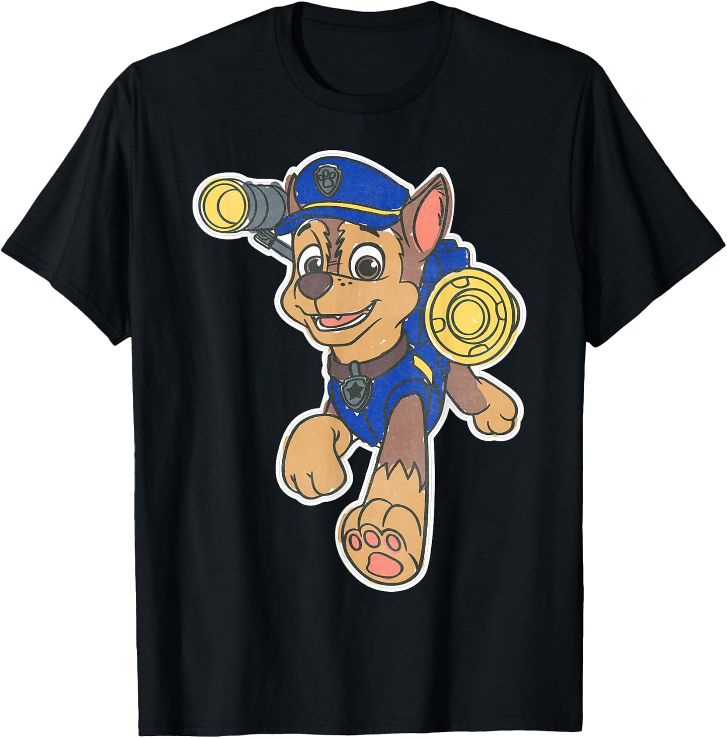 Paw Patrol Chase Character Patch - Boys' Black Short Sleeve Classic Fit - Small T-Shirt - T-Shirt | Black