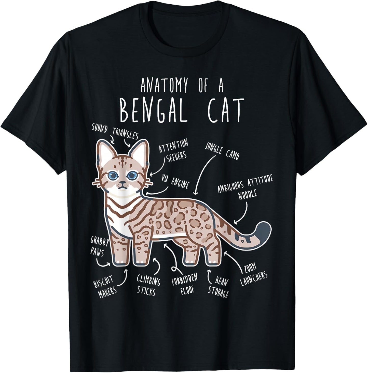 Snow Bengal Cat Seal Lynx Anatomy, Funny Cute Pet Mom Dad Men Women Girls Kids T-Shirt - T-Shirt | Black