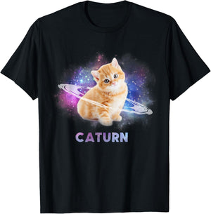 Cat in space caturn Women Girls Kids T-Shirt - T-Shirt | Black