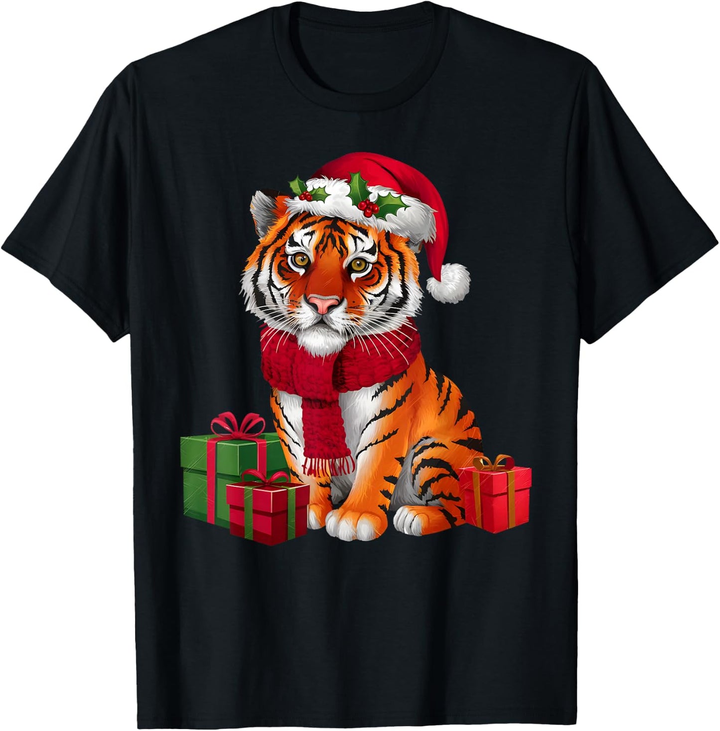 Xmas Holiday Santa Bengal Tiger Christmas T-Shirt - T-Shirt | Black