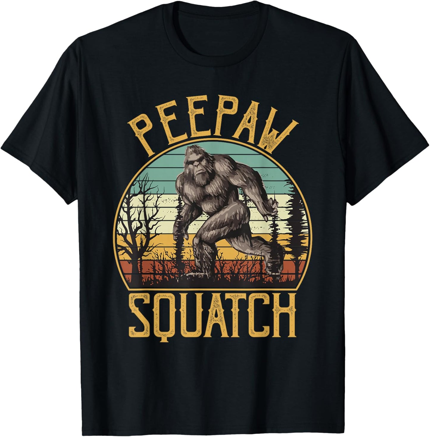 Peepaw Squatch Bigfoot Grandpa Sasquatch Family Matching T-Shirt - T-Shirt | Black