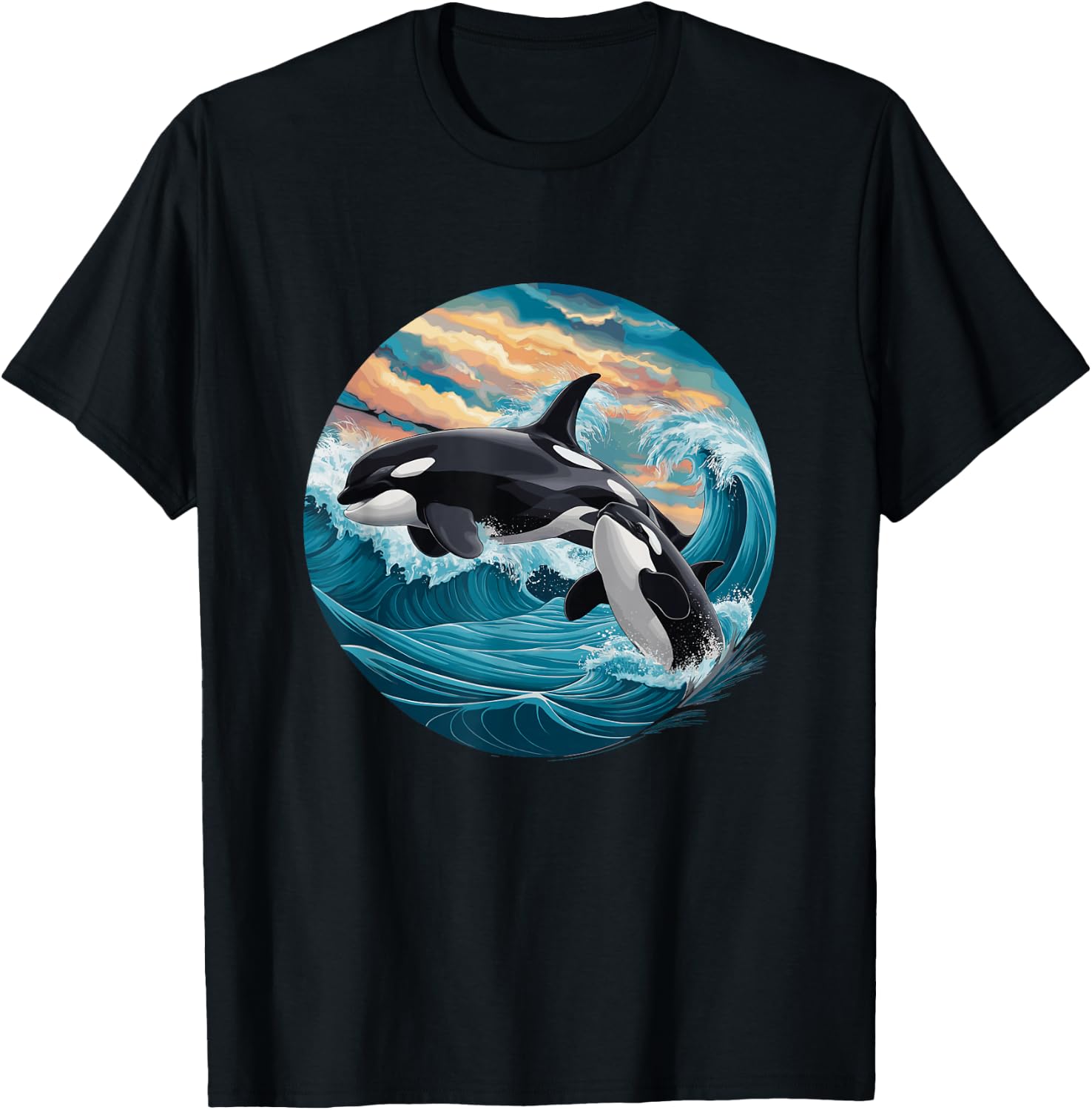 Killer Whale Ocean Orca Waves Boys Kids Orca T-Shirt - T-Shirt | Black