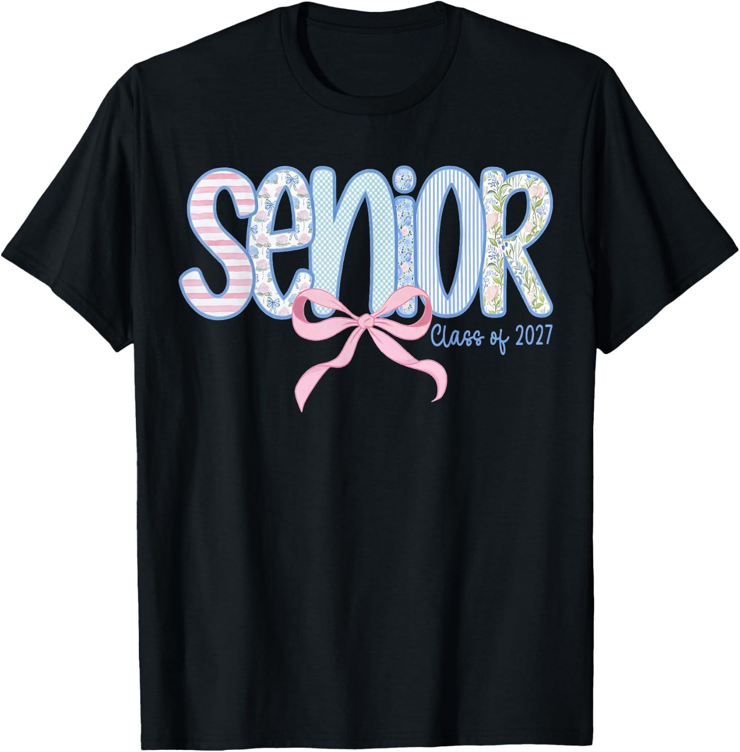 Girl Senior 2027 Class of 2027 Coquette Bow Graduation Grad T-Shirt - T-Shirt | Black