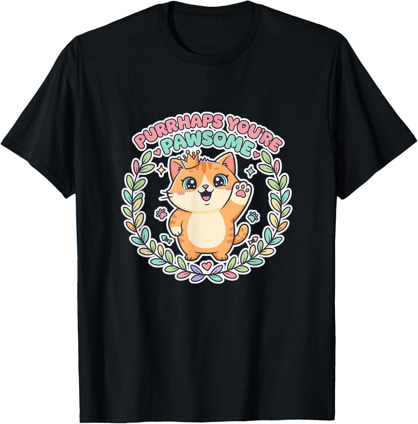Purrhaps You're Pawsome Cat Kawai Cute Cat Feline Friends Couples T-Shirt - T-Shirt | Black