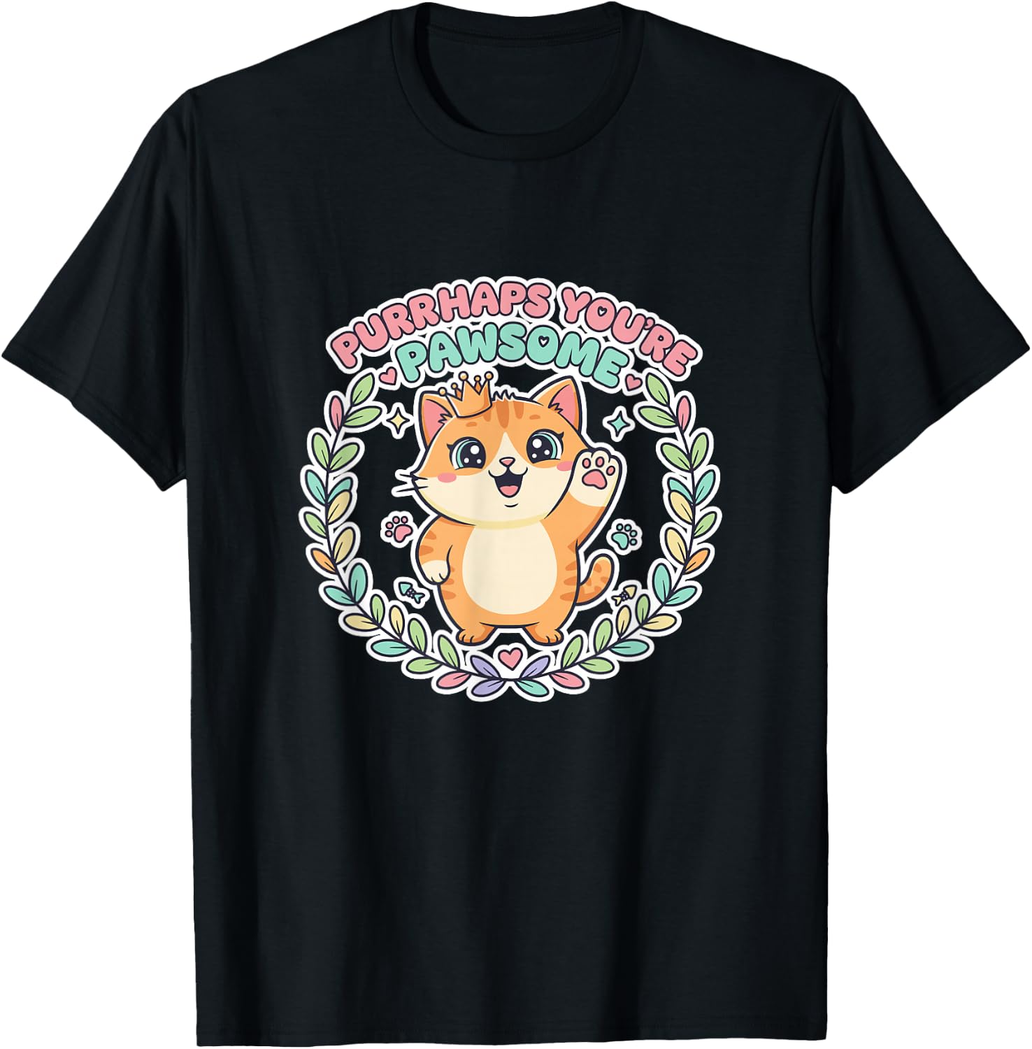 Purrhaps You're Pawsome Cat Kawai Cute Cat Feline Friends Couples T-Shirt - T-Shirt | Black