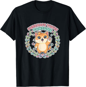 Purrhaps You're Pawsome Cat Kawai Cute Cat Feline Friends Couples T-Shirt - T-Shirt | Black