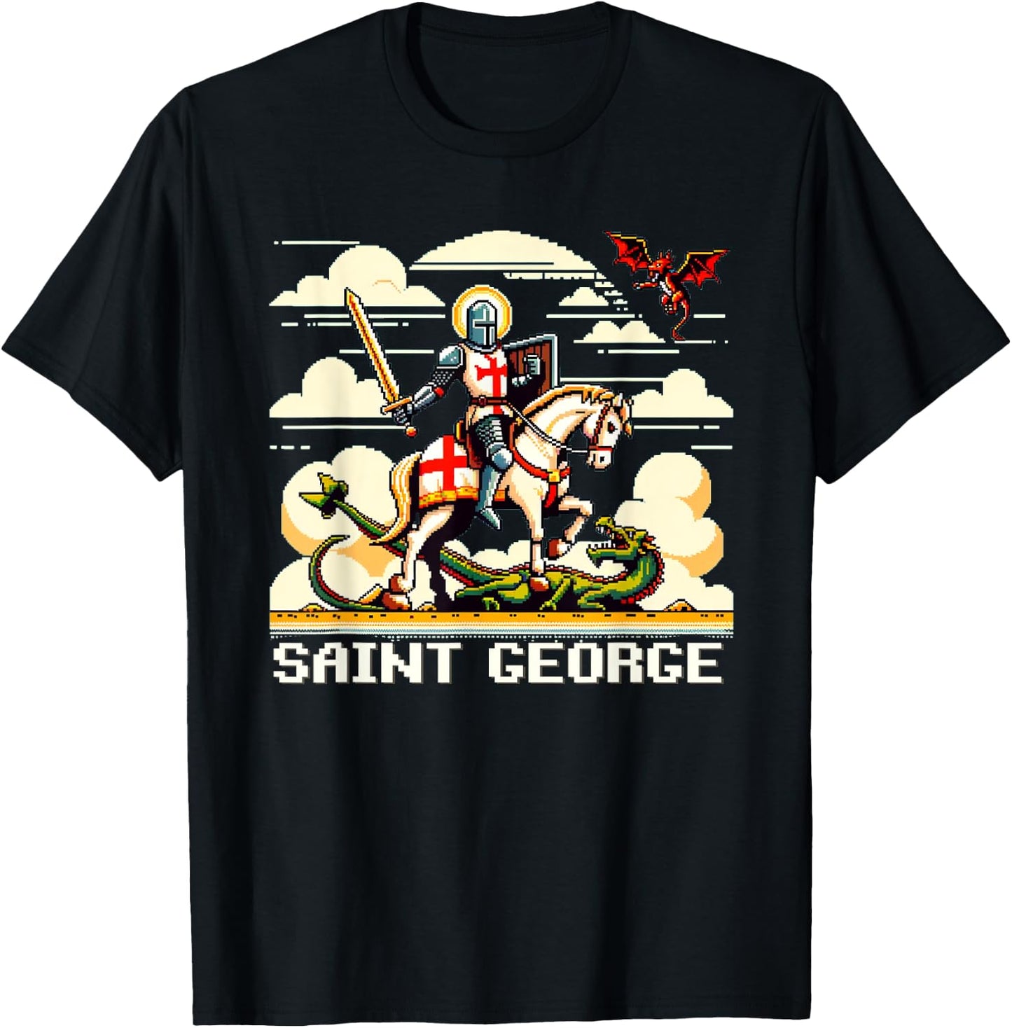 Saint George and the Dragon England Catholic Video Game T-Shirt - T-Shirt | Black