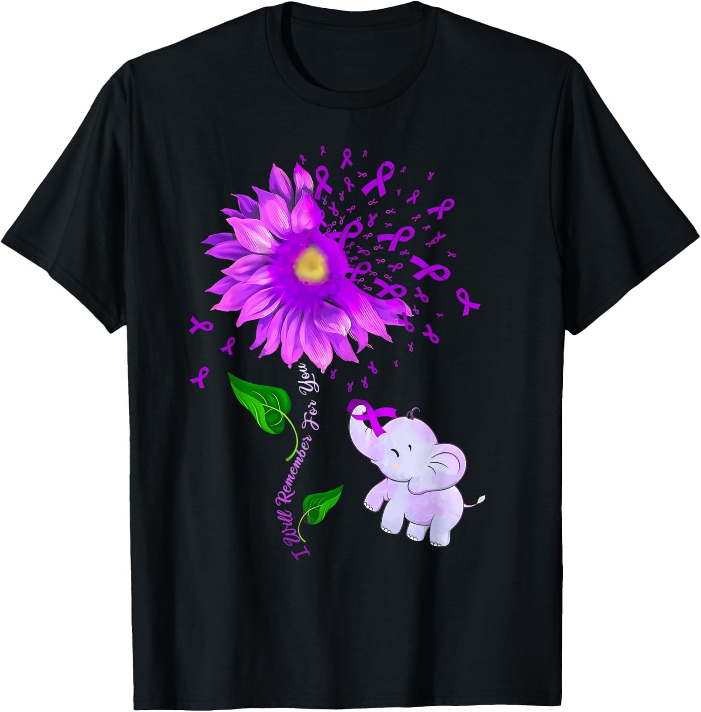 I'll Remember For You Purple Elephant Alzheimer's Awareness T-Shirt - T-Shirt | Black