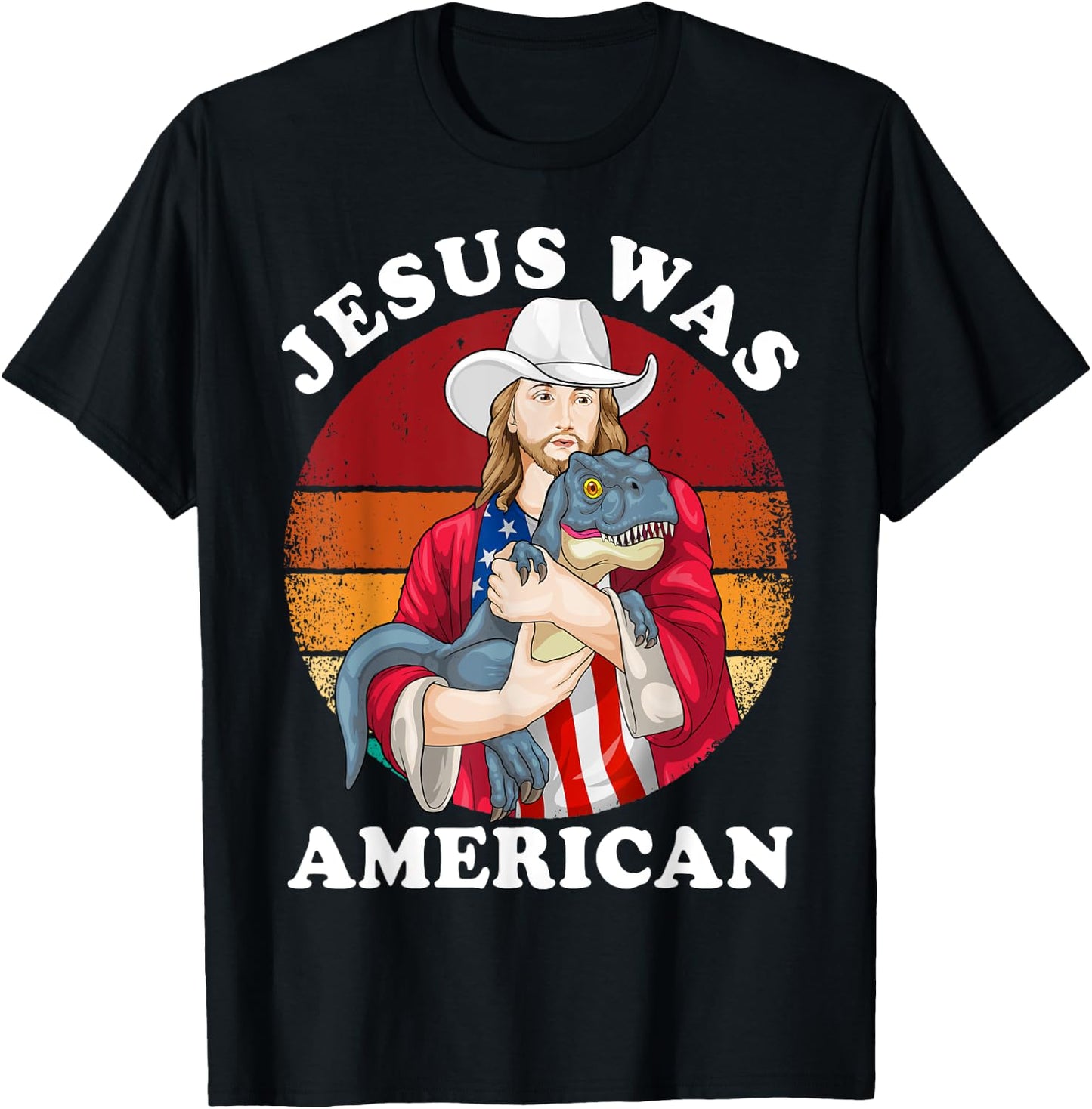 Jesus Was American Dinosaur Jesus T-Rex 4th Of July Vintage T-Shirt - T-Shirt | Black