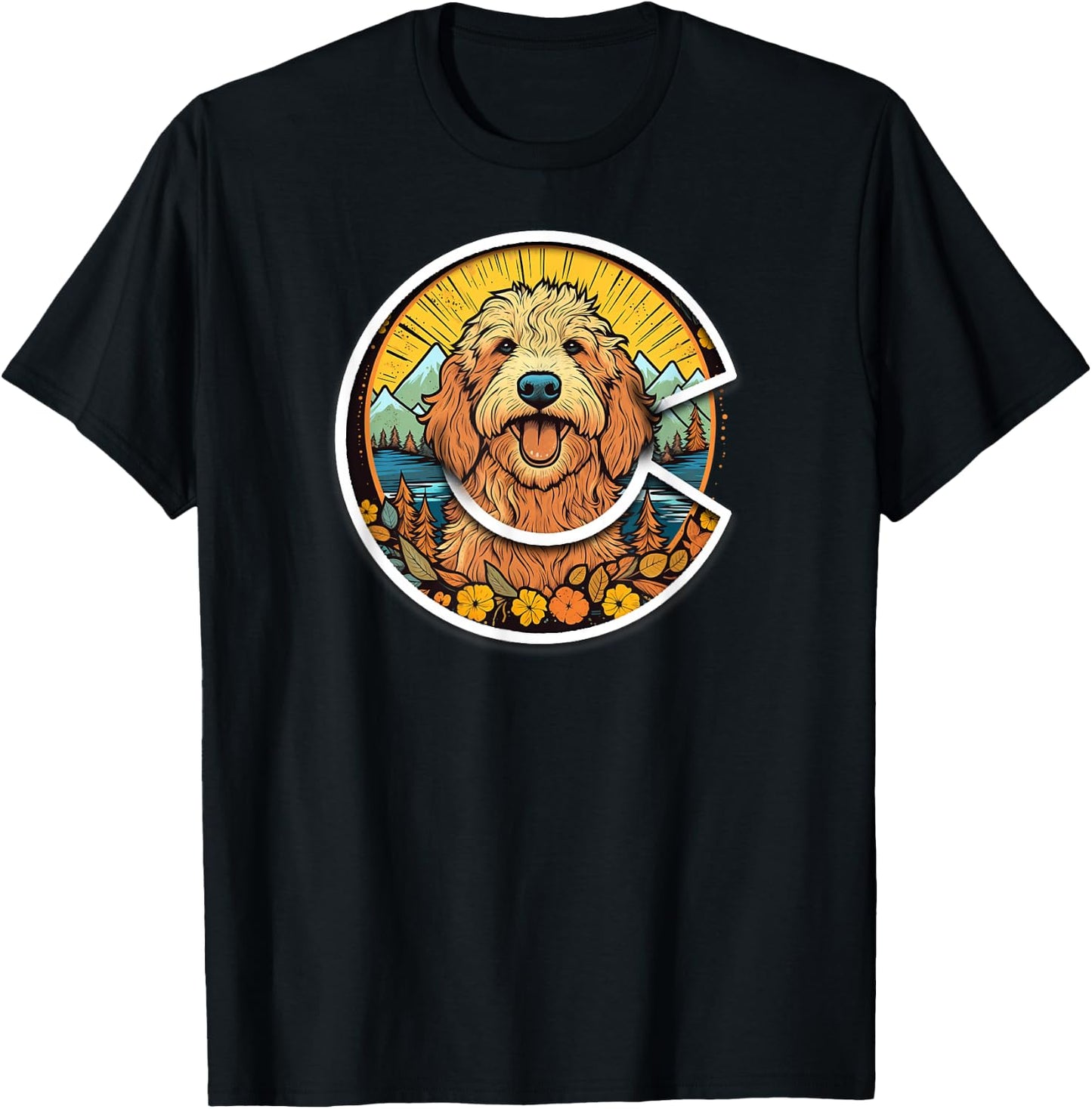 Colorado GoldenDoodle - Cute Doodle Dog in the Mountains T-Shirt - T-Shirt | Black