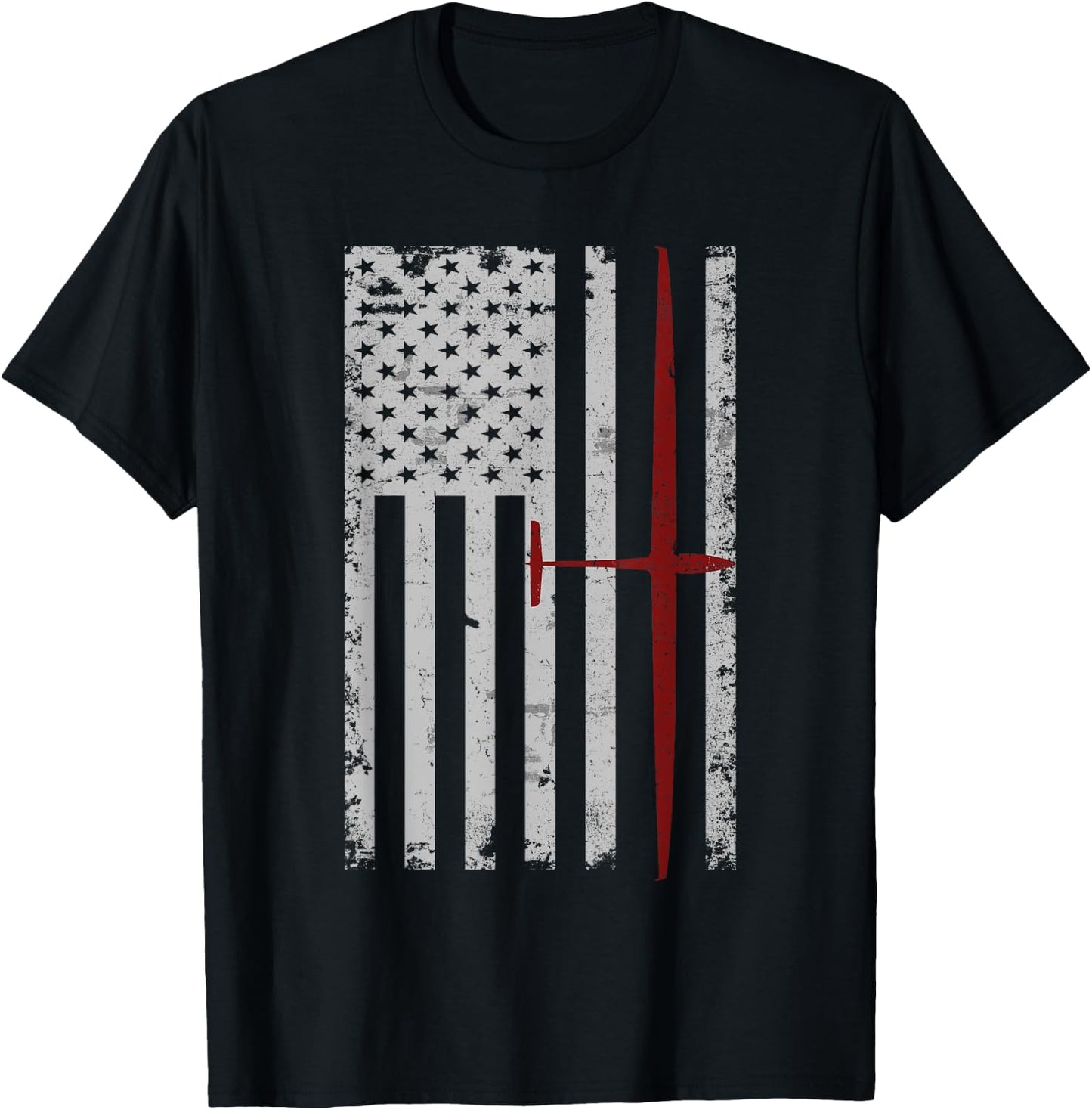 Glider Sailplane Pilot Patriotic Flag Soaring T-Shirt - T-Shirt | Black