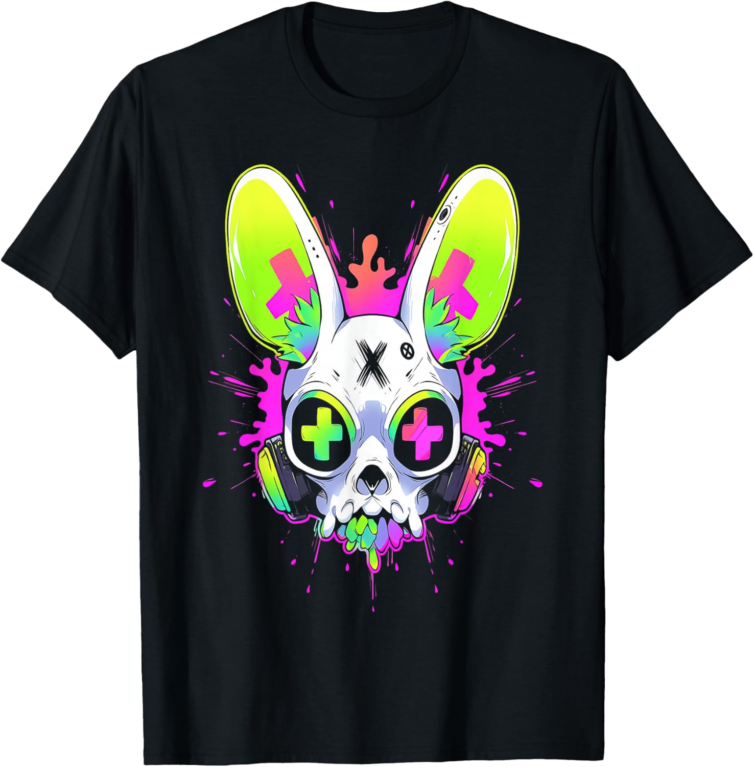 Psychedelic Techno Rabbit | Rave EDM Punk Grunge Aesthetic T-Shirt - T-Shirt | Black