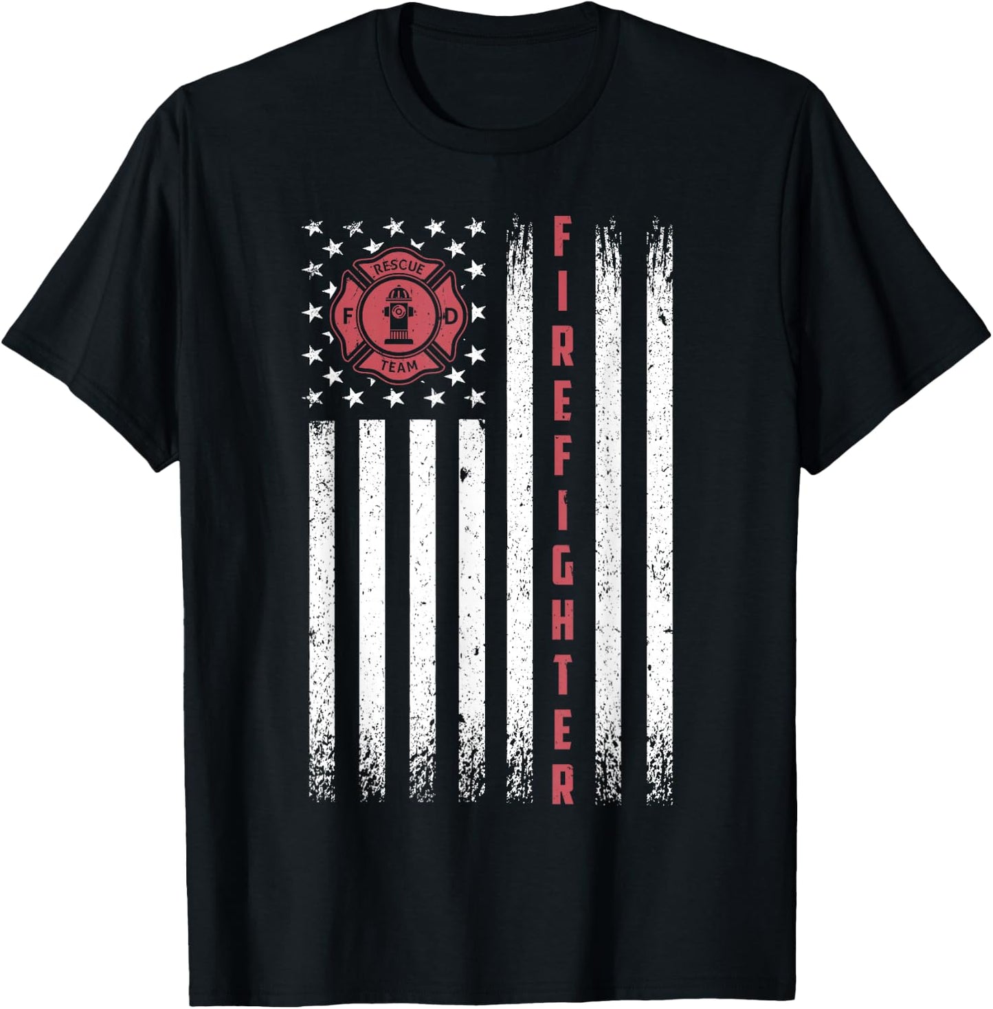Firefighter Patriotic Usa American Flag T-Shirt - T-Shirt | Black