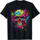 Skull Invader Colourful Skull Paint Splash Trippy Skeleton v1 , black T-Shirt - T-Shirt | Black