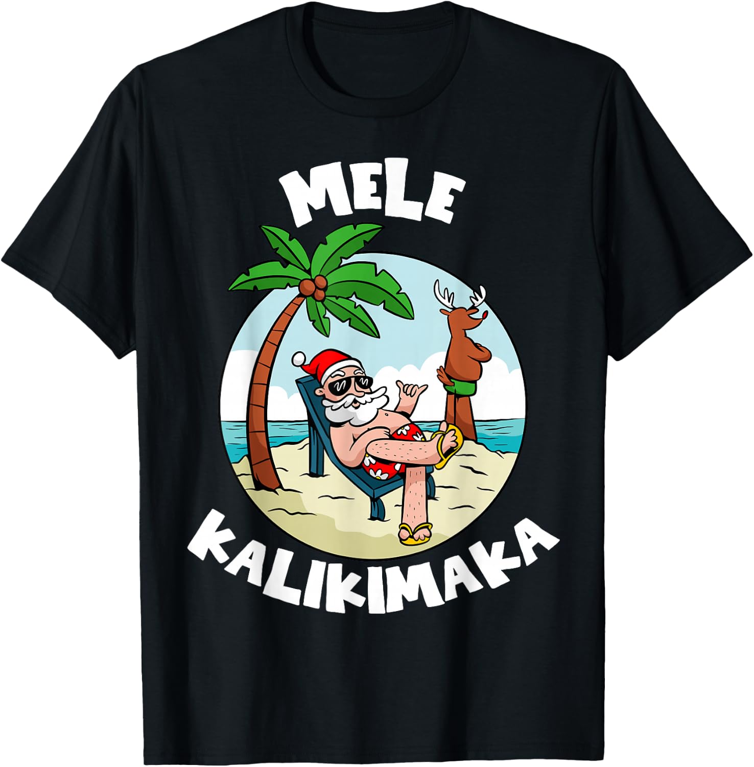 Mele Kalikimaka Hawaii Christmas Surfing Santa Xmas Summer T-Shirt - T-Shirt | Black