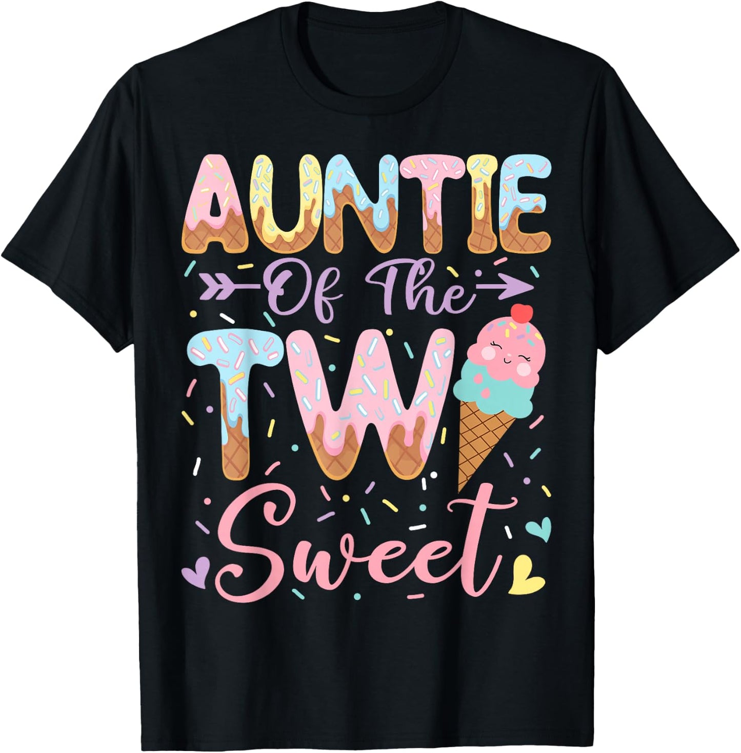 Auntie of The Two Sweet 2nd Birthday Girl Ice Cream T-Shirt - T-Shirt | Black