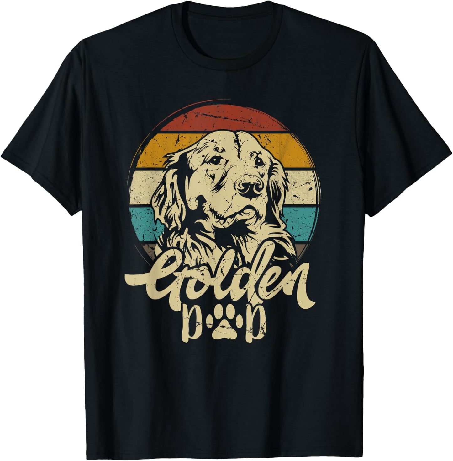 Golden Dad Retro Sunset Golden Retriever Lover Gift Dog Papa T-Shirt - T-Shirt | Black