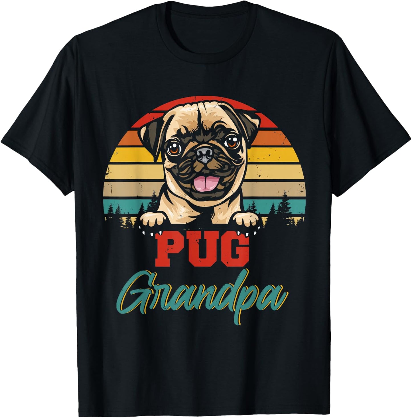 Vintage Retro Pug Grandpa Cool Father's Day Dog Lover Men Women Kids T-Shirt - T-Shirt | Black