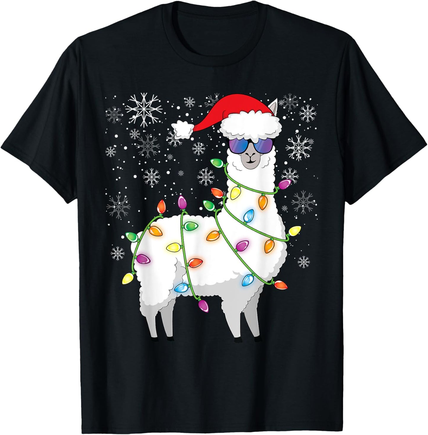 Christmas Llama Funny Christmas Alpaca Santa Llama T-Shirt - T-Shirt | Black