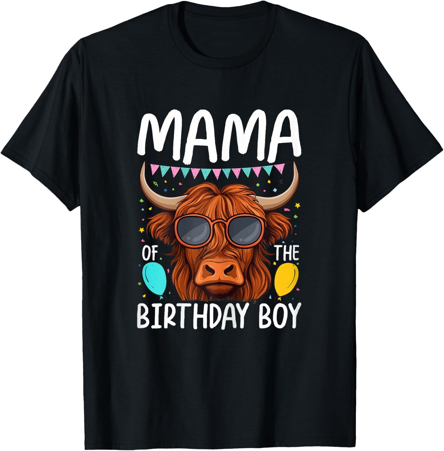 Mama Of The Birthday Boy Highland Cow T-Shirt - T-Shirt | Black