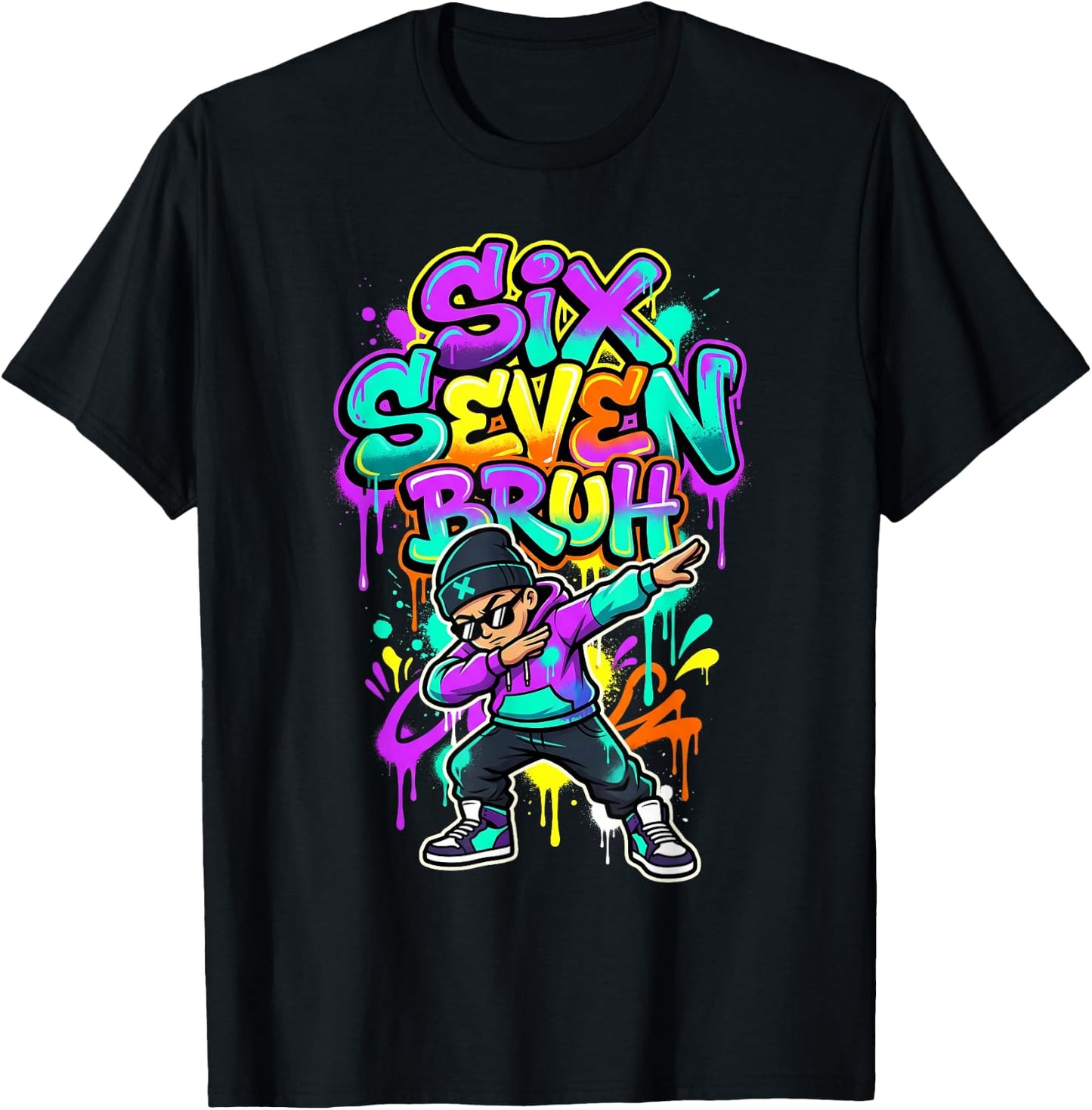 Six Seven 67 Schule Gen Alpha Slang Meme T-Shirt - T-Shirt | Black